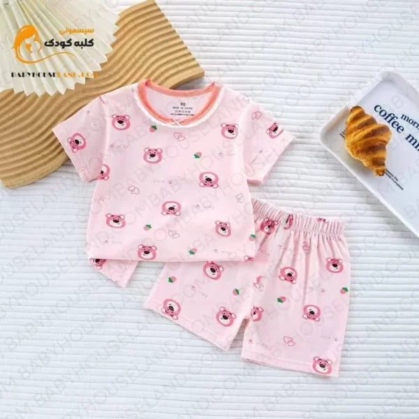 ست بلوز شورت طرح خرس صورتی