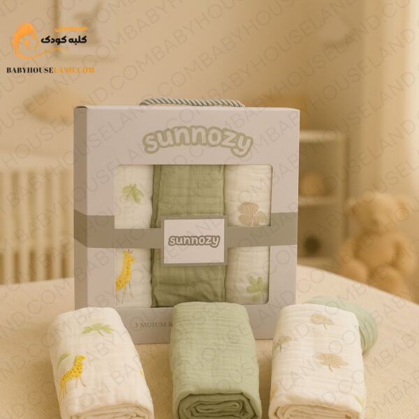 پارچه خشککن نوزادی پک ۳عددی رنگ سبز تیره Sunnozy