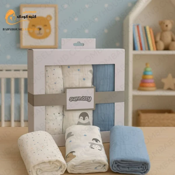 پارچه خشک‌کن نوزادی پک ۳عددی رنگ ابی تیره Sunnozy