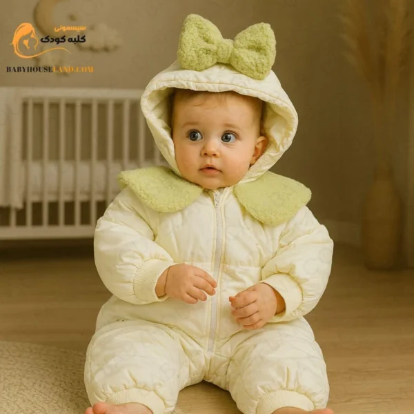 کاپشن سرهمی کلاه دار نوزادی دخترانه pf265