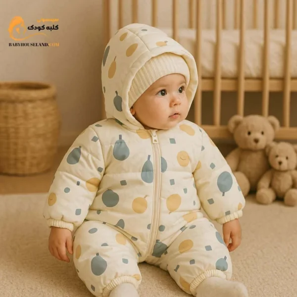 کاپشن سرهمی کلاه دار نوزادی طرح میوه m60